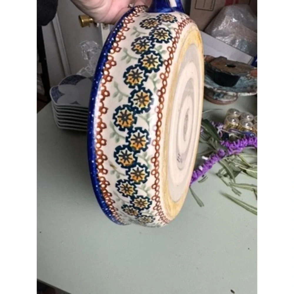 Vintage Hand-painted Serving Dish Stoneware Cobalt Blue Floral‎ Unikat Pattern